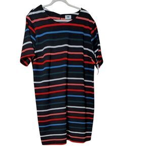 NWT Old Navy Black rainbow striped colorful knee length shift dress plus XXL
